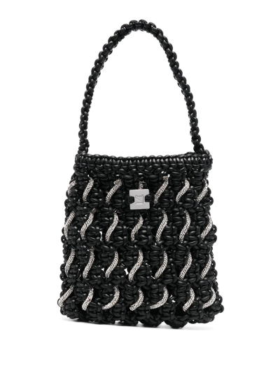 Yuzefi Small Woven Crystal Faux Leather Bag In Black