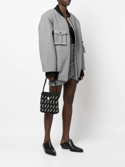 Yuzefi Small Woven Crystal Faux Leather Bag In Black