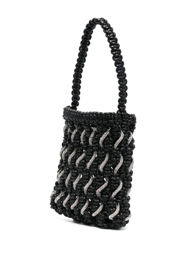 Shop Yuzefi Crystal-detail Woven Tote Bag In Black
