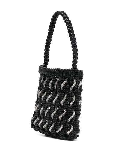 Yuzefi Small Woven Crystal Faux Leather Bag In Black