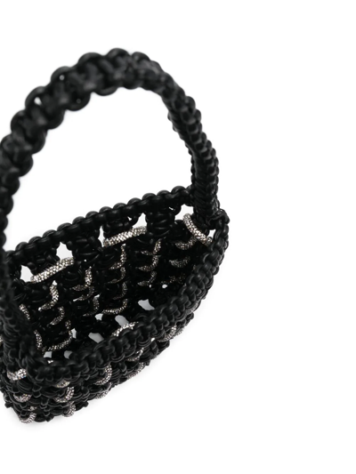 Yuzefi Small Woven Crystal Faux Leather Bag In Black