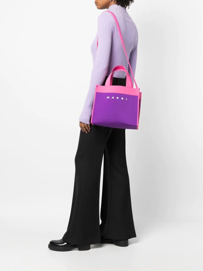 Marni Colour-block Canvas Tote Bag In Purple