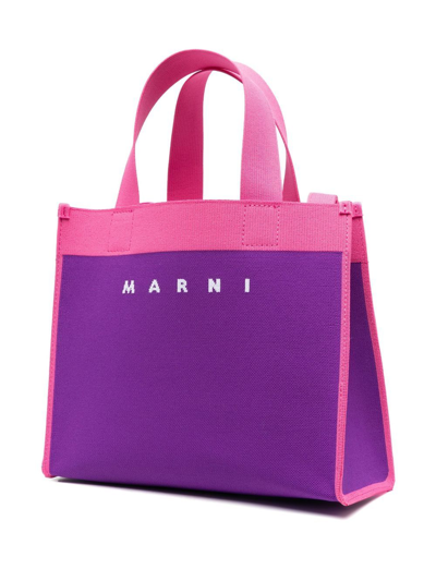 Marni Colour-block Canvas Tote Bag In Purple