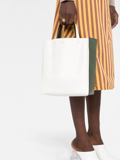 Marni Museo Drawstring Leather Tote Bag In Weiss