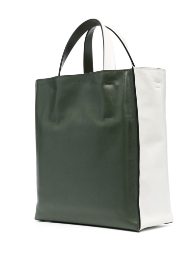 Marni Museo Drawstring Leather Tote Bag In Weiss