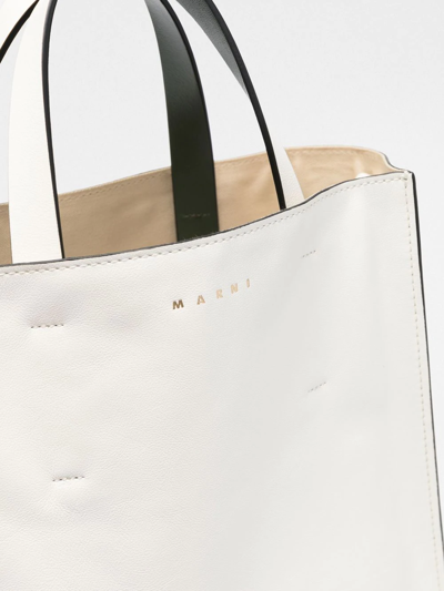 Marni Museo Drawstring Leather Tote Bag In Weiss