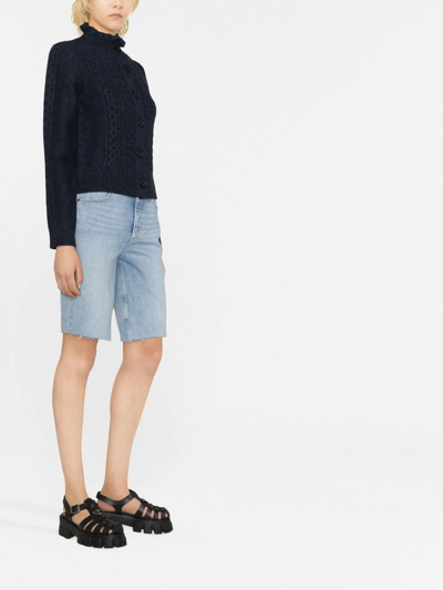 Shop See By Chloé Ruffle-neck Wool Cardigan In Blau