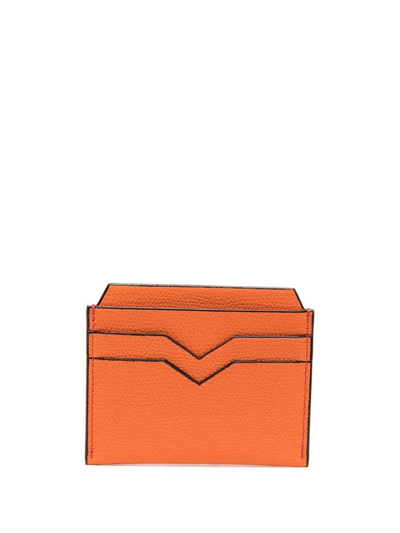 Shop Valextra V-shape Detail Leather Cardholder In Orange