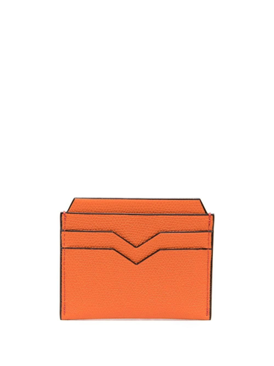 Shop Valextra V-shape Detail Leather Cardholder In Orange