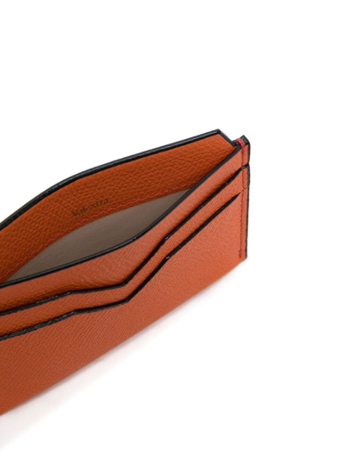 Shop Valextra V-shape Detail Leather Cardholder In Orange