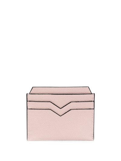 Shop Valextra V-shape Detail Leather Cardholder In Pink
