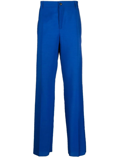 Shop Versace Straight-leg High-waisted Trousers In Blau