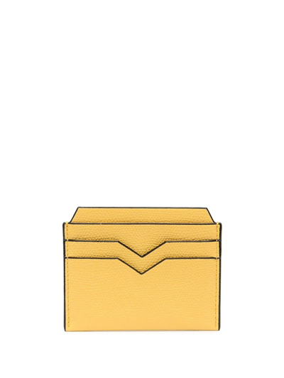Shop Valextra V-shape Detail Leather Cardholder In Yellow