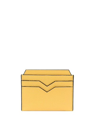 Shop Valextra V-shape Detail Leather Cardholder In Yellow