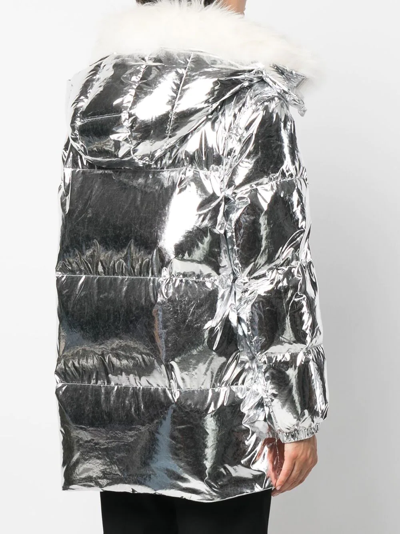 Shop Yves Salomon Padded Fur-trimmed Jacket In Grey