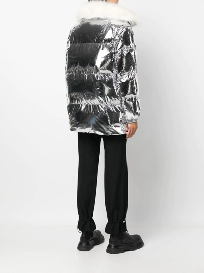 Shop Yves Salomon Padded Fur-trimmed Jacket In Grey