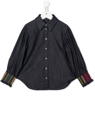 Shop Dondup Embroidered Smock-cuff Shirt In Blau