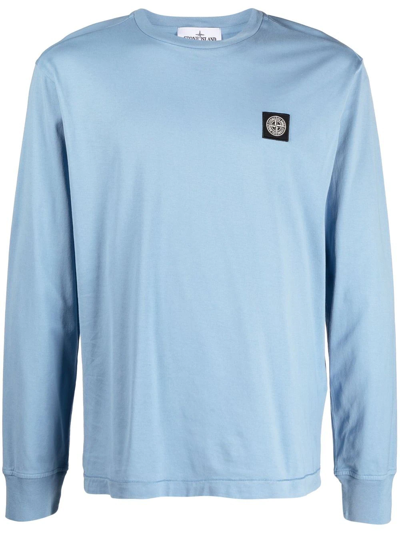 Stone Island Compass Patch Long Sleeve T-shirt In Blue | ModeSens