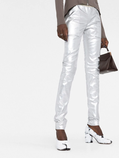 Shop Rick Owens Metallic Straight-leg Trousers In Silber