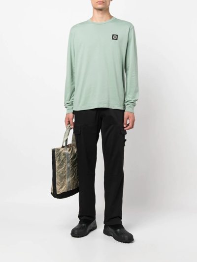 Stone Island Logo-patch Long-sleeve T-shirt In Grün