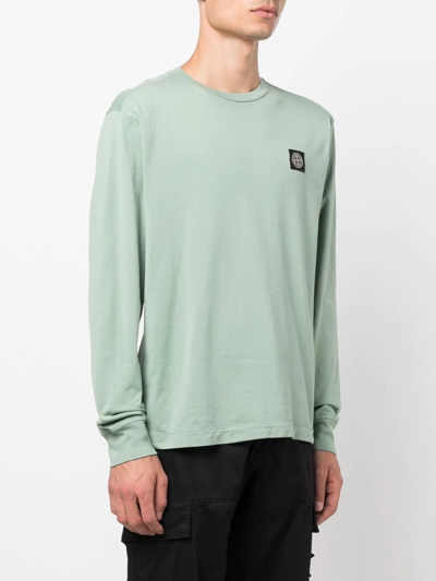 Stone Island Logo-patch Long-sleeve T-shirt In Grün