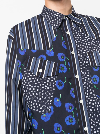 Shop Kenzo Poppy-print Panel Detail Shirt In Blau