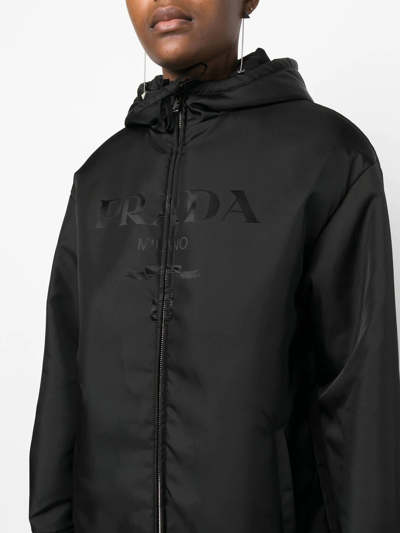 Prada Re-nylon Hooded Jacket In Black
