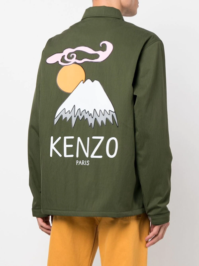 Shop Kenzo Chest Logo-print Shirt Jacket In Grün