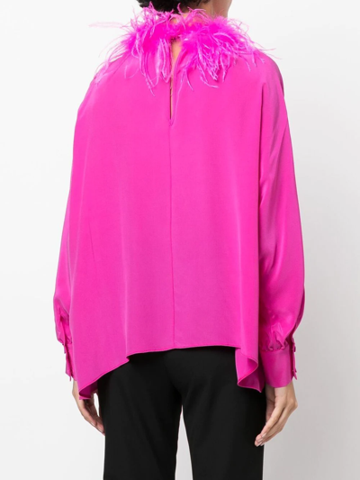 Shop Styland Feather-trim Long-sleeved Blouse In Rosa