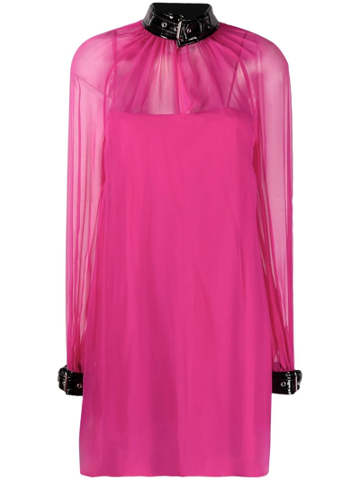 Shop Moschino Buckle Collar Silk Dress In Schwarz
