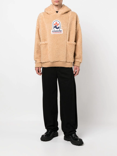 Dsquared2 Logo-patch Fleece Hoodie In Nude