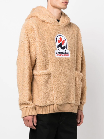 Dsquared2 Logo-patch Fleece Hoodie In Nude