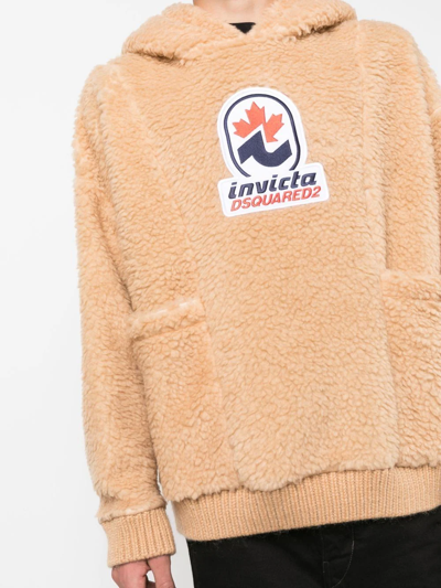 Dsquared2 Logo-patch Fleece Hoodie In Nude