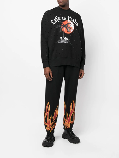 Palm Angels Sunset Palm Graphic-print Cotton-jersey Sweatshirt In Schwarz