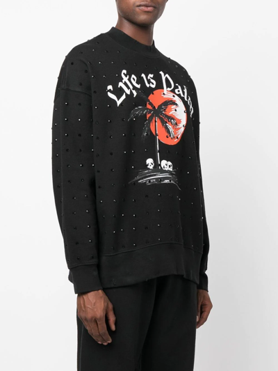 Palm Angels Sunset Palm Graphic-print Cotton-jersey Sweatshirt In Schwarz