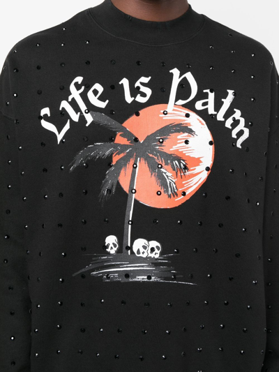 Palm Angels Sunset Palm Graphic-print Cotton-jersey Sweatshirt In Schwarz