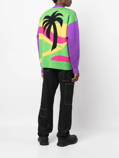 Palm Angels Palm Tree Intarsia Knit Crewneck Jumper In Violett