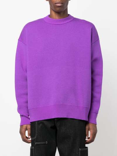 Palm Angels Palm Tree Intarsia Knit Crewneck Jumper In Violett