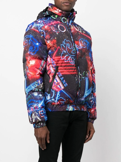 Shop Versace Jeans Couture Motif-print Down-filled Jacket In Blau