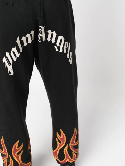 Shop Palm Angels Flame-detail Cotton Joggers In Schwarz