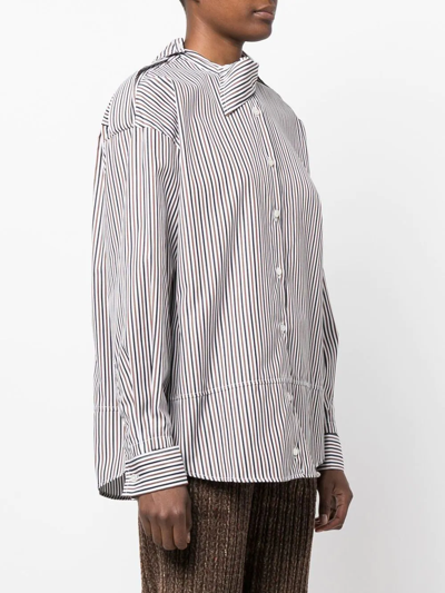 Shop Meryll Rogge Stripe-print Draped-placket Shirt In Schwarz