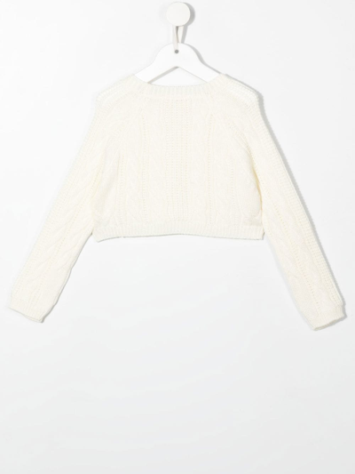 Shop Douuod Cropped Cable-knit Jumper In Nude