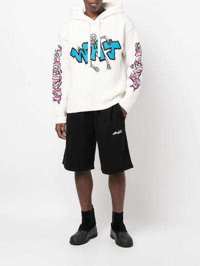 Shop Off-white Graffiti-detail Knit Hoodie In Weiss