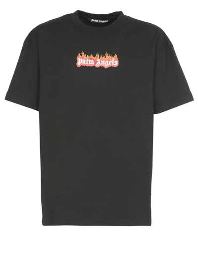 Shop Palm Angels Burning Logo T-shirt In Black White