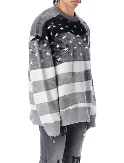 Shop Palm Angels Jacquard Flag Sweater In Grey Black