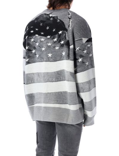 Shop Palm Angels Jacquard Flag Sweater In Grey Black
