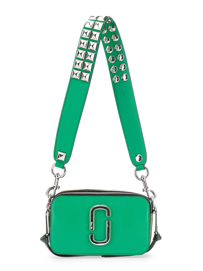 Marc Jacobs - Snapshot Studs - Green leather bag with canvas print and wide  and studded shoulder strap, for women