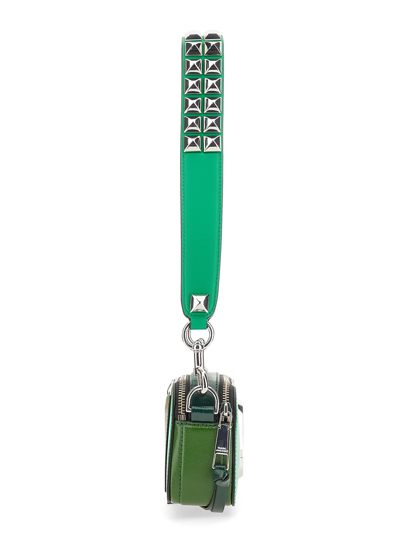 Marc Jacobs - Snapshot Studs - Green leather bag with canvas print and wide  and studded shoulder strap, for women