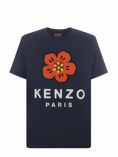 Shop Kenzo T-shirt  Flowers In Cotton In Blu Scuro