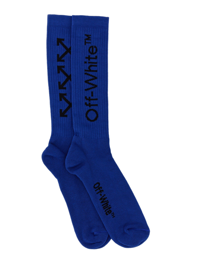 Shop Off-white Socks With Logo In Blu